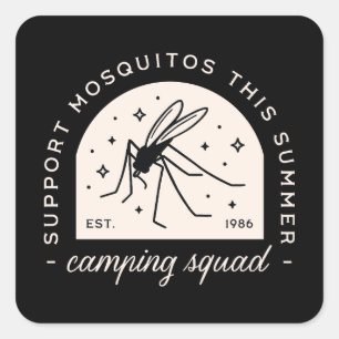Pegatina Cuadrada Mosquito divertido de camping campamento de verano