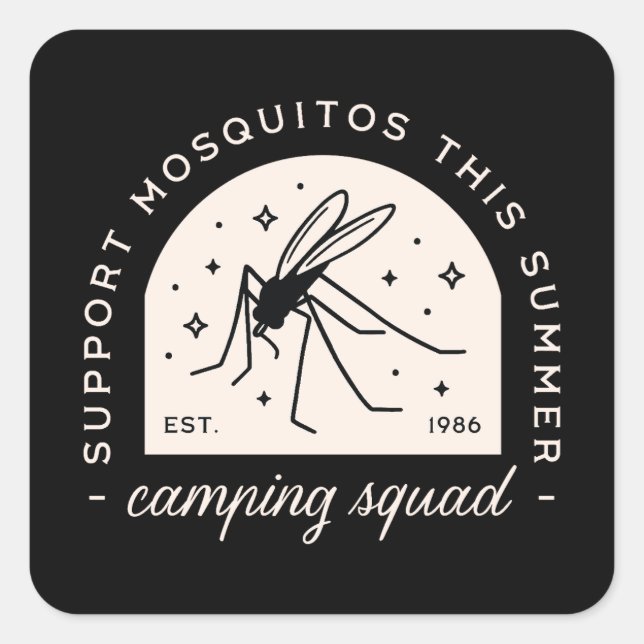 Pegatina Cuadrada Mosquito divertido de camping campamento de verano (Anverso)