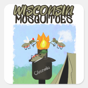 Pegatina Cuadrada Mosquitos de Wisconsin Dibujo Animado - Camping po