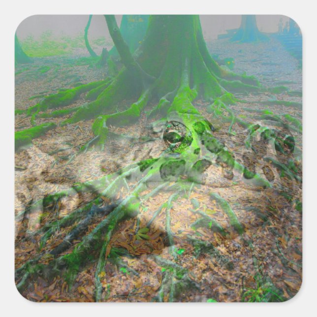 Pegatina Cuadrada Mossy Frog (Anverso)