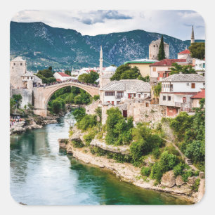 Pegatina Cuadrada Mostar Bosnia y Herzegovina