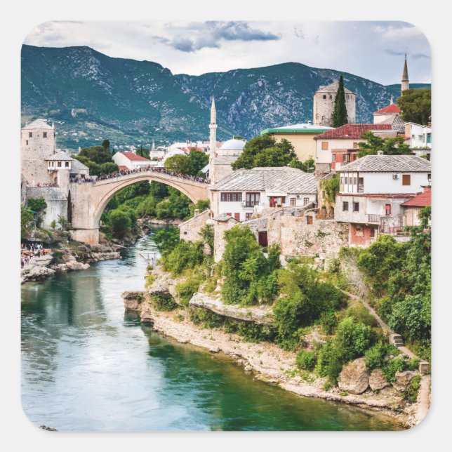 Pegatina Cuadrada Mostar Bosnia y Herzegovina (Anverso)