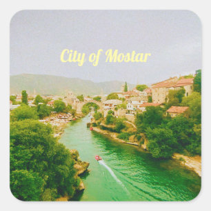 Pegatina Cuadrada Mostar ciudad - Bosnia y Herzegovina