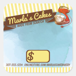 Pegatina Cuadrada Mostrador retro batidor pastelería panadería preci