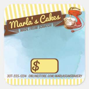 Pegatina Cuadrada Mostrador retro batidor pastelería panadería preci