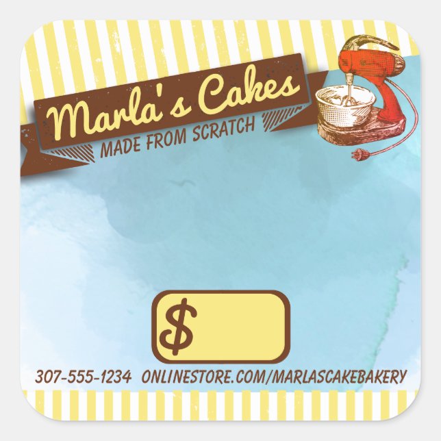 Pegatina Cuadrada Mostrador retro batidor pastelería panadería preci (Anverso)