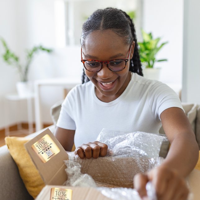 Pegatina Cuadrada Mostrar su agradecimiento con errores de código QR (Thank Shopping 10%Off QR CODE Faux Gold Square Sticker)