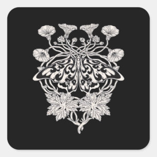 Pegatina Cuadrada Moth Talisman - Drawi, estilo de huella de pantall
