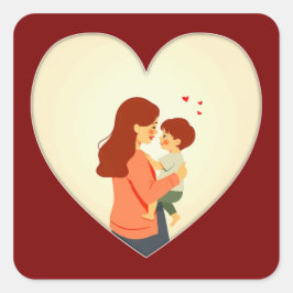 Pegatina Cuadrada Mother and Child Love Illustration – Warm Family