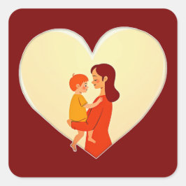 Pegatina Cuadrada Mother and Child Love Illustration – Warm Family