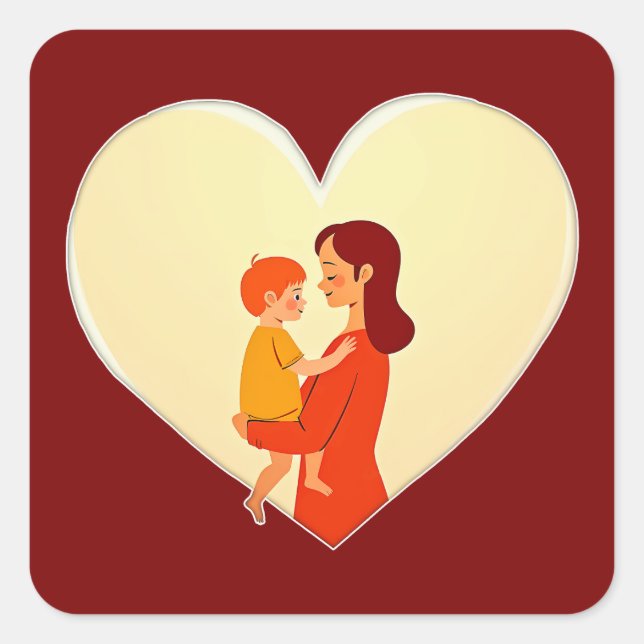 Pegatina Cuadrada Mother and Child Love Illustration – Warm Family (Anverso)