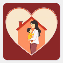 Pegatina Cuadrada Mother and Child Love Illustration – Warm Family