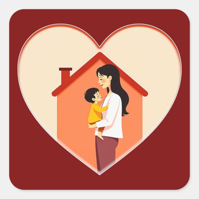 Pegatina Cuadrada Mother and Child Love Illustration – Warm Family (Anverso)