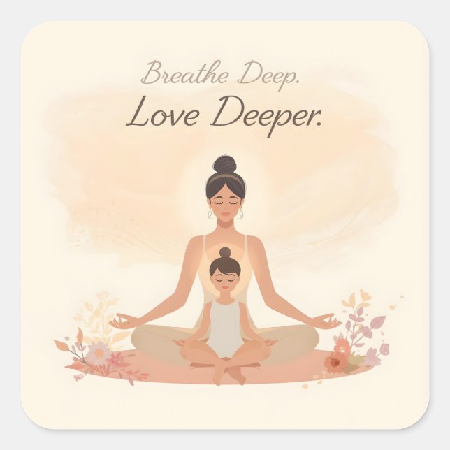 Pegatina Cuadrada Mother & Child Meditation Serenity Art (Anverso)