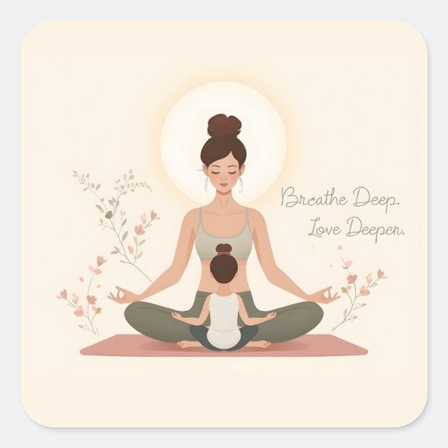 Pegatina Cuadrada Mother Child Yoga Meditation Art (Anverso)