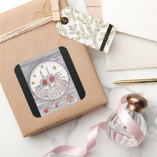 Pegatina Cuadrada Mothman y Pizza