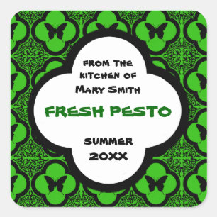 Pegatina Cuadrada Motif de mariposa verde y negro personalizado