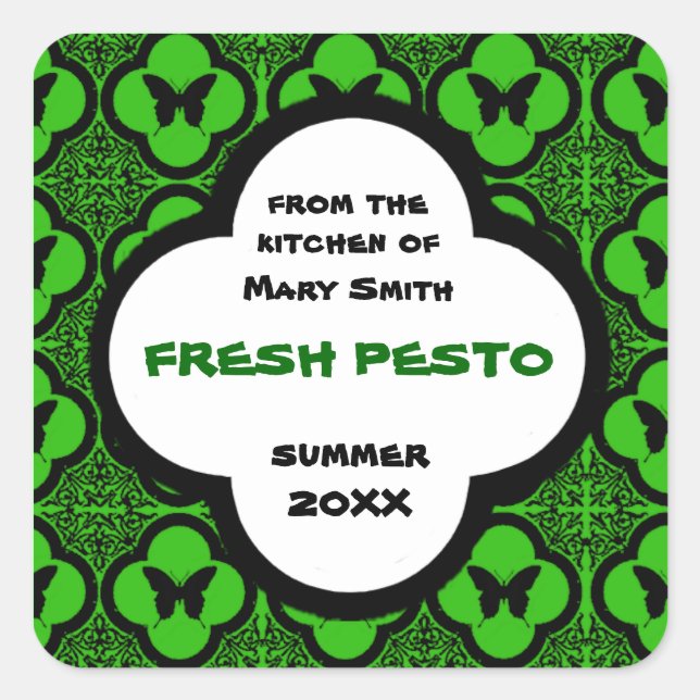 Pegatina Cuadrada Motif de mariposa verde y negro personalizado (Anverso)