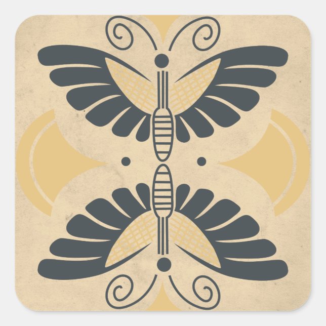 Pegatina Cuadrada Motif de mariposa vintage Art Deco (Anverso)