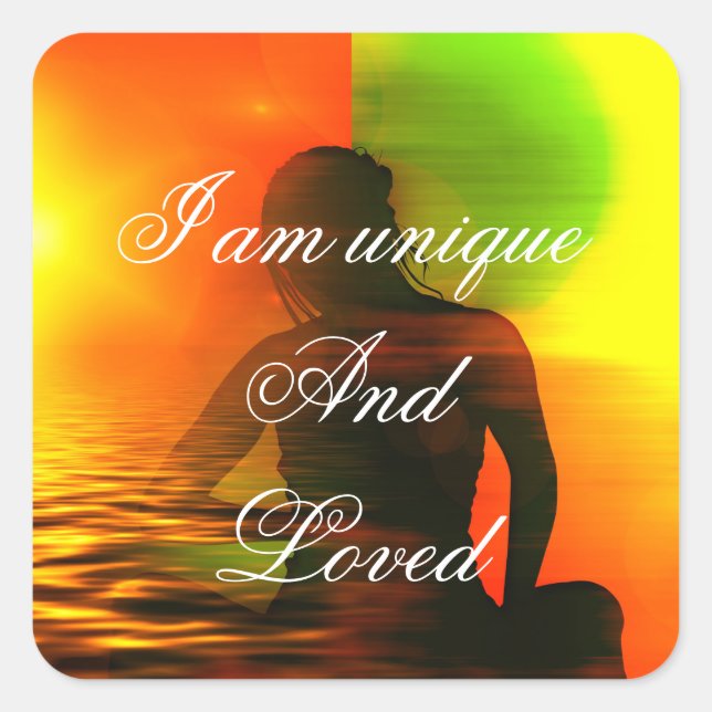 Pegatina Cuadrada Motivación de Afirmación Positiva sobre autoestima (Anverso)