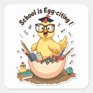 Pegatina Cuadrada Motivación de la 'Escuela de Huevos' de pollo