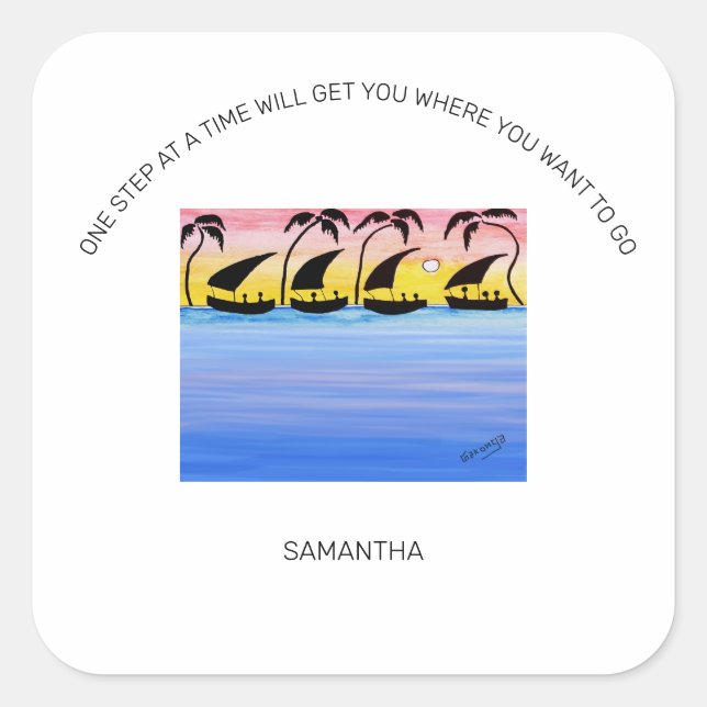 Pegatina Cuadrada Motivación, navegación por atardecer (Anverso)