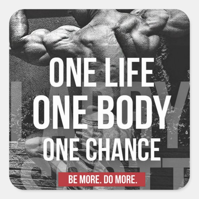 Pegatina Cuadrada Motivación para la construcción de cuerpos - Una v (Anverso)