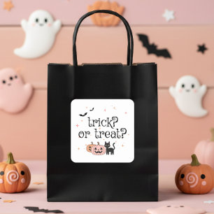 Pegatina Cuadrada Motivo de gato negro de Halloween Trick or Treat I