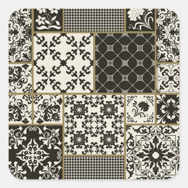 Pegatina Cuadrada Motivos islámicos azules de mallica. (Anverso)