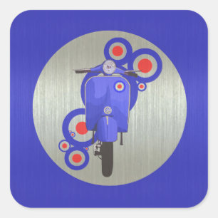 Pegatina Cuadrada Motocicleta retro azul metálico y objetivos pegati