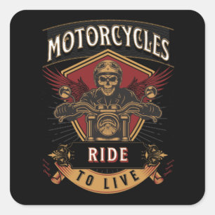 Pegatina Cuadrada Motocicletas Skull Ride Para Vivir