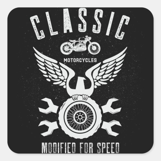 Pegatina Cuadrada Motocicletas Vintage Clásicas Modificadas Para La  (Anverso)