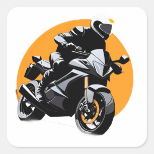 Pegatina Cuadrada Motociclista conduciendo una moto deportiva