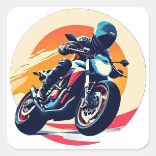 Pegatina Cuadrada Motociclista en carrera