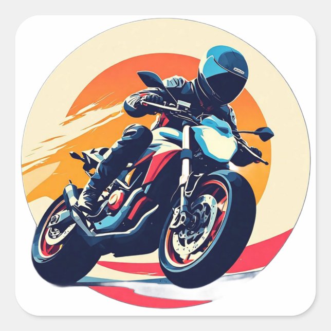 Pegatina Cuadrada Motociclista en carrera (Anverso)