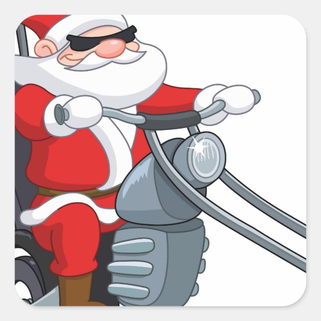 Pegatina Cuadrada motociclista santa claus (Anverso)