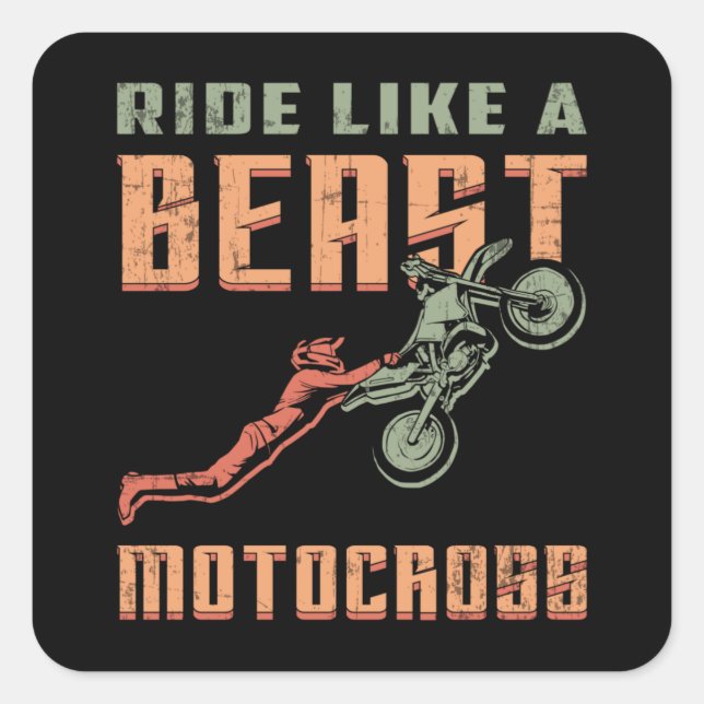 Pegatina Cuadrada Motocross Motorcycle Biker Dirt Funny Gift (Anverso)