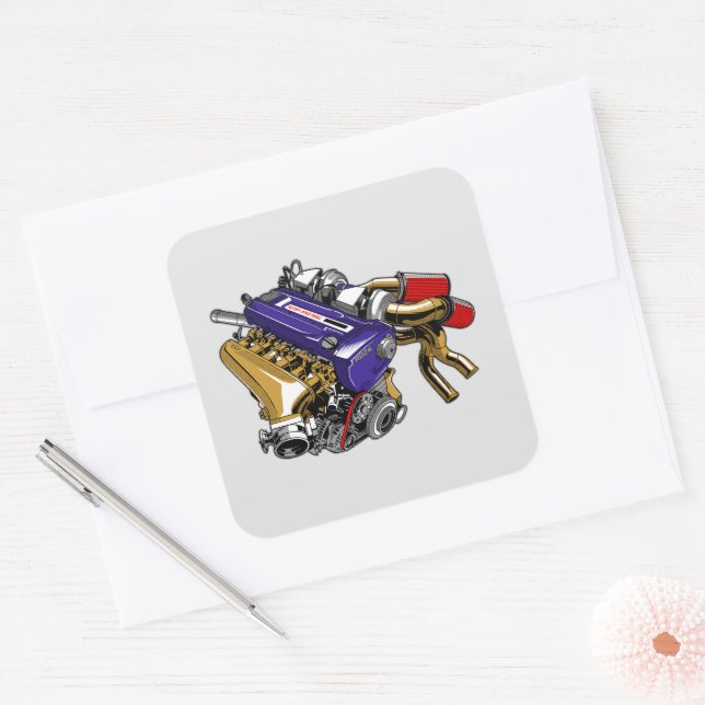 PEGATINA CUADRADA MOTOR DE TURBO DE SEIS CICLINDRO JDM (Sobre)