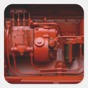 Pegatina Cuadrada Motor del tractor rojo