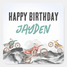 Pegatina Cuadrada Motor Dirt Bike Fast Un fiesta de primer cumpleaño