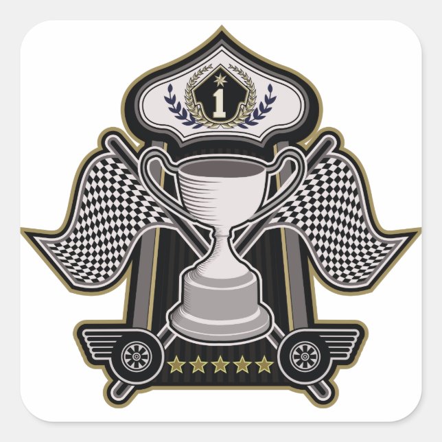 Pegatina Cuadrada Motordeporte para campeones de coches de Carreras  (Anverso)