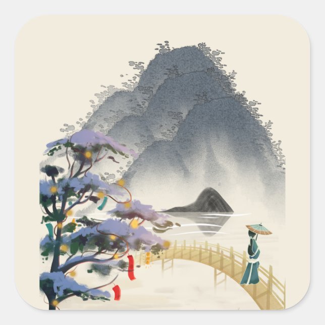 Pegatina Cuadrada Mountains (Anverso)