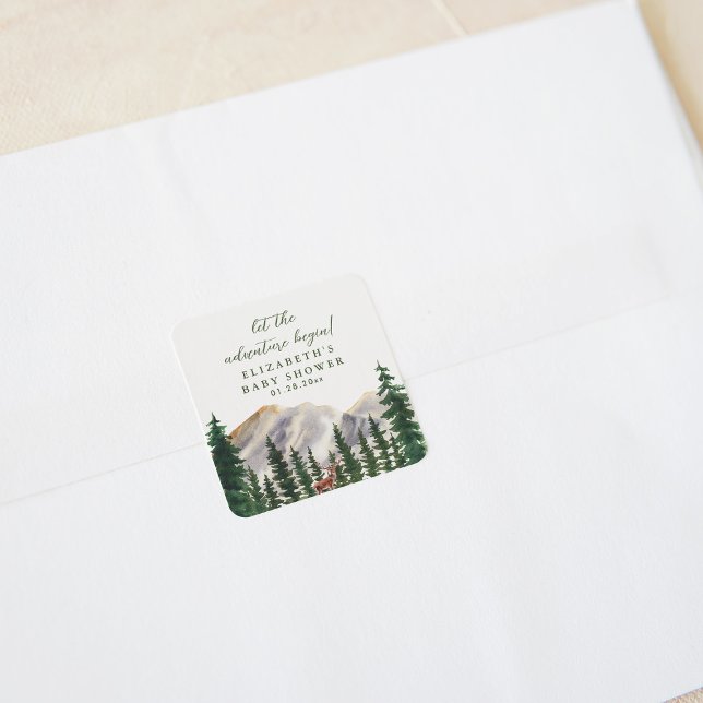 Pegatina Cuadrada Mountains Deer Baby Shower (Subido por el creador)