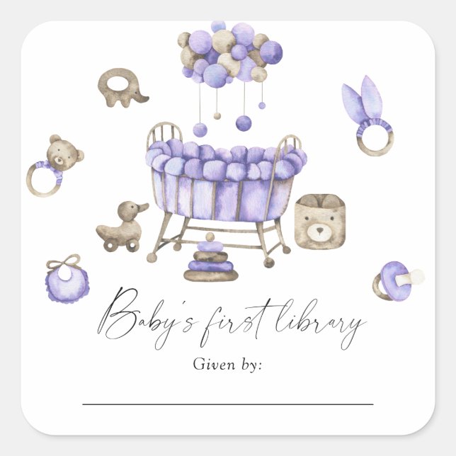 Pegatina Cuadrada Móvil de guardería - Primera biblioteca del bebé  (Anverso)
