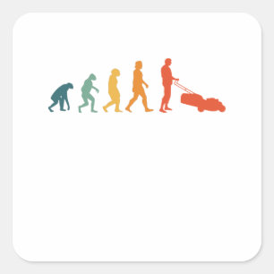 Pegatina Cuadrada Mowing Retro Gardener Mowing