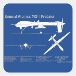 Pegatina Cuadrada MQ-1 Depredador UAV- Plano aéreo ABD