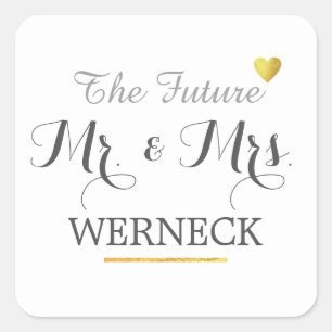 Pegatina Cuadrada Mr & Mrs family name / surname wedding