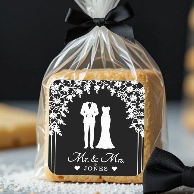 Pegatina Cuadrada Mr & Mrs Wedding Dress Tuxedo Newlywed Couple (Mr & Mrs Wedding Dress Tuxedo Newlywed Couple Square Sticker
)