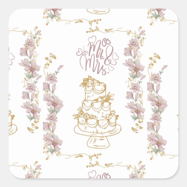 Pegatina Cuadrada mr y mrs (Anverso)