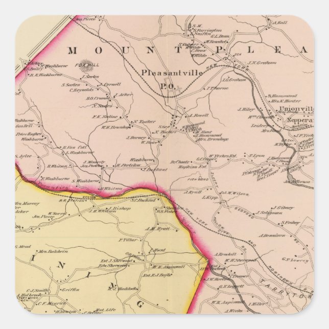 Pegatina Cuadrada Mt Agradable, Ossining, Nueva York (Anverso)